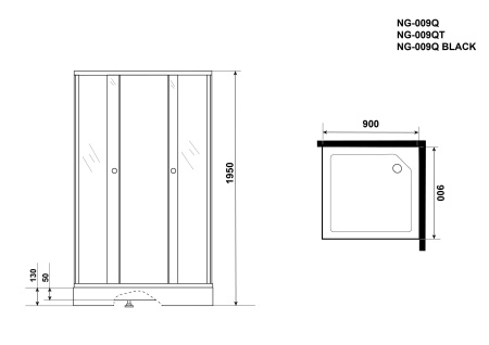 Душевой уголок BAU Stil квадратный с поддоном 90x90х195, прозрачное закаленное стекло с черным рисунком 5 мм, черный матовый профиль