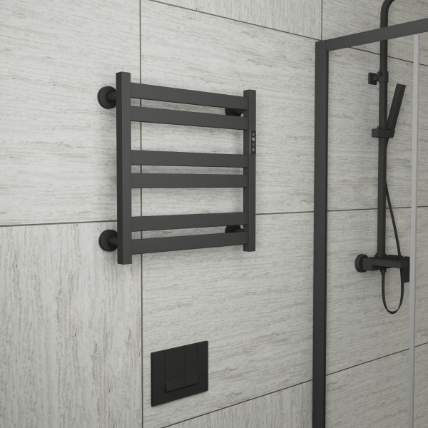 Полотенцесушитель дизайнерский электрический BAU Elite Black 53х52, подключение справа, черный матовый