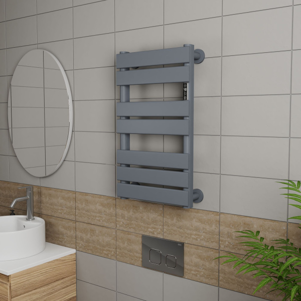 Полотенцесушитель дизайнерский электрический BAU Spectrum Gun Grey 70х40, подключение справа, темно-серый металлик