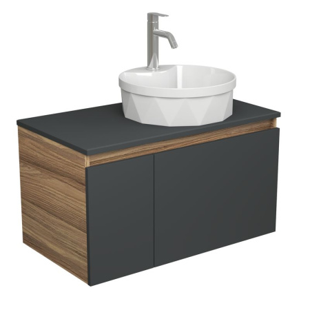 Комплект для ванной, 3 предмета (Тумба подвесная Bau Blackwood 80 графит + Раковина BAU D40, с отв. под см-ль, Смеситель Dream, нерж. сталь)