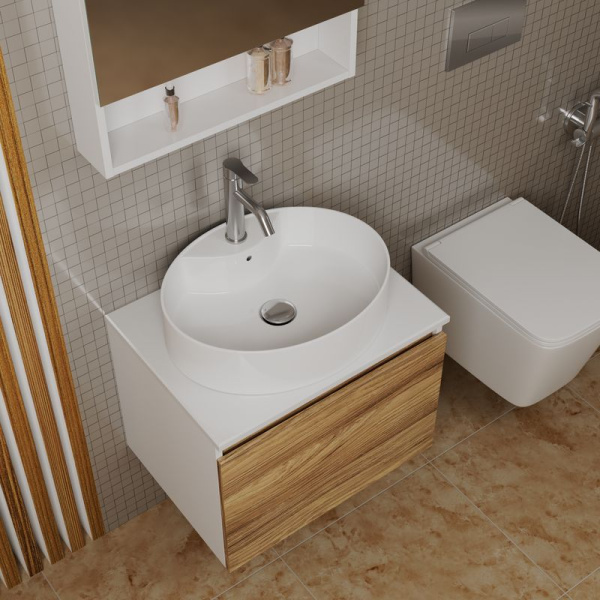 Комплект для ванной, 4 предмета (Тумба подвесная Bau Blackwood 60 + Раковина BAU 51х41, с отв. под см-ль, Смеситель Dream, нерж. сталь, выпуск)