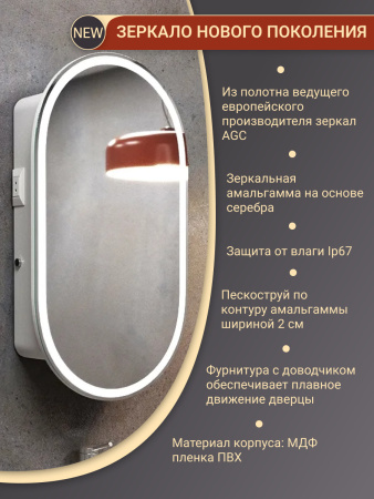 Зеркальный шкаф Bau Kups 45х80 White Edition, LED, сенсор на взмах, лев/прав., белый