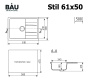 Мойка для кухни оборачиваемая с крылом BAU Stil Gray stone 61х50, выпуск с сифоном в комплекте, серый камень