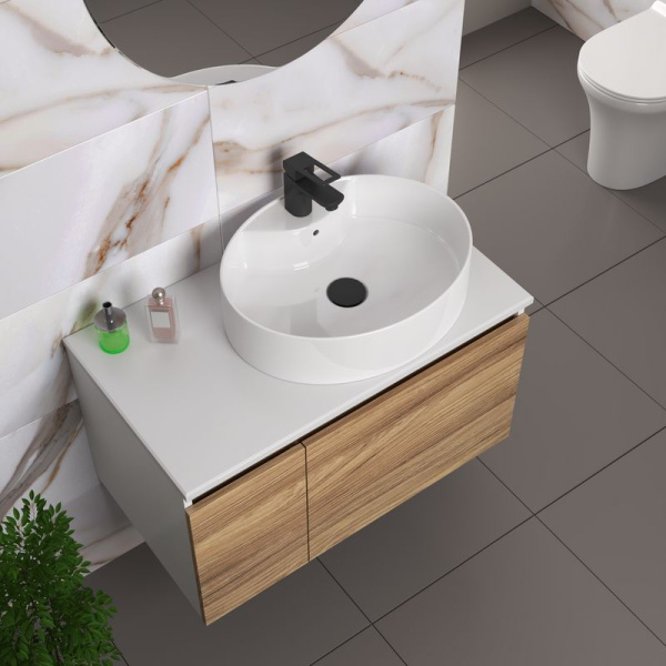 Комплект для ванной, 4 предмета (Тумба подвесная Bau Blackwood 80 + Раковина BAU 51х41, с отв. под см-ль + Смеситель Cerama Black, выпуск черный)