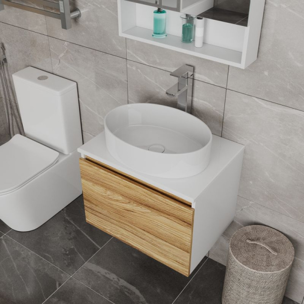 Комплект для ванной, 4 предмета (Тумба Bau Dream Blackwood 60, раковина BAU Nimb 50х36, смеситель для раковины Potato Hotel, выпуск клик клак, белый)