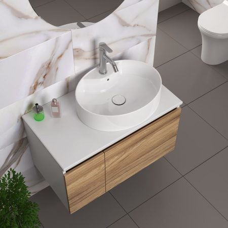 Комплект для ванной, 4 предмета (Тумба подвесная Bau Blackwood 80 + Раковина BAU 51х41, с отв. под см-ль + Смеситель Dream, нерж. сталь, выпуск белый)