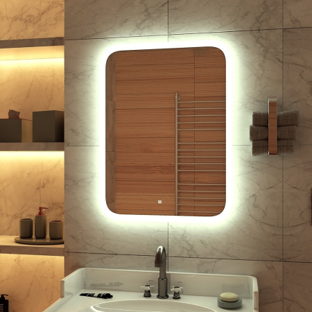 Зеркало для ванной с подсветкой Bau Stil 50х70, сенсорная LED на касание, пластиковый защитный корпус