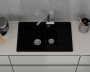 Мойка для кухни оборачиваемая полуторная чаша с крылом BAU Stil Black coal 77х50, выпуск с сифоном в комплекте, черный уголь