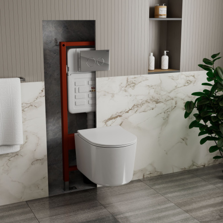 Комплект BAU 6 в 1: усиленная инсталляция BAU IDEAL, унитаз подвесной безободковый Bau Hotel PRO, сиденье микролифт, клавиша BAU Wheel антивандальная, нерж. сталь хром