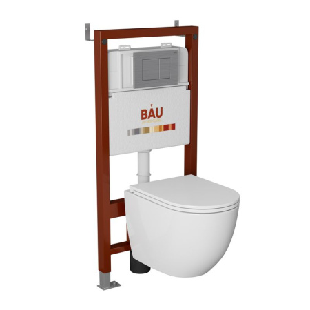Комплект BAU 6 в 1: инсталляция BAU PRO, унитаз подвесной торнадо Bau Dream Hurricane-3, сиденье дюропласт микролифт, клавиша BAU Stil антивандальная, нержавеющая сталь