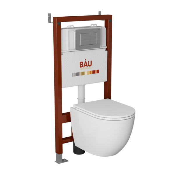 Комплект BAU 6 в 1: инсталляция BAU PRO, унитаз подвесной торнадо Bau Dream Hurricane-3, сиденье дюропласт микролифт, клавиша BAU Stil антивандальная, нержавеющая сталь