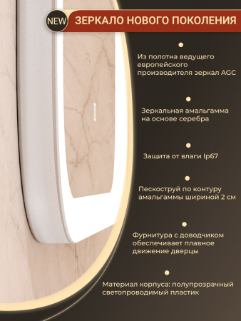 Зеркало Bau Stil 50х70, антипар, LeD подсветка, сенсор, пластиковый защитный корпус