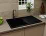 Мойка для кухни оборачиваемая с крылом BAU Stil Black coal 77х50, выпуск с сифоном в комплекте, черный уголь