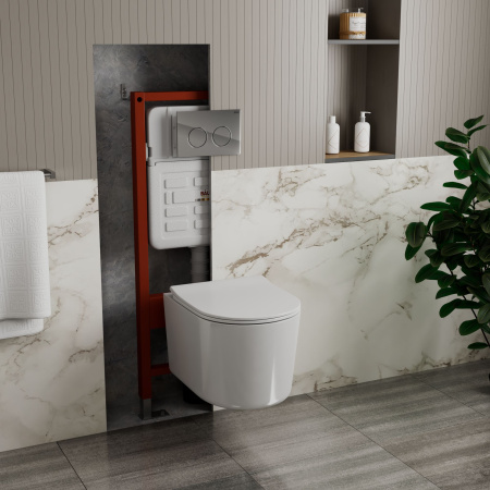 Комплект BAU 6 в 1: усиленная инсталляция BAU IDEAL, унитаз подвесной безободковый Bau Hotel PRO, сиденье микролифт, клавиша BAU Round, хром