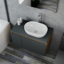 Комплект для ванной, 4 предмета (Тумба подвесная Bau Blackwood 80 графит + Раковина BAU 48х34, Смеситель высокий Hotel Still, нерж. сталь, выпуск)
