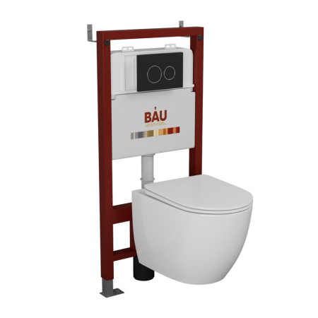 Комплект BAU 6 в 1: инсталляция BAU PRO, унитаз подвесной безободковый Bau Dream 49,5х36, сиденье дюропласт микролифт, клавиша BAU Dream, черная матовая