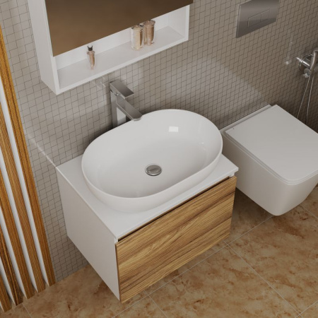 Комплект для ванной, 4 предмета (Тумба подвесная Bau Blackwood 60 + Раковина BAU 59х40, Смеситель высокий Hotel Still, нерж. сталь, выпуск)