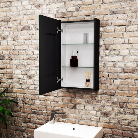 Зеркальный шкаф Bau Elite 35х65 Black Edition Soft touch, LED, сенсор, черный левый