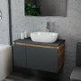 Комплект для ванной, 3 предмета (Тумба подвесная Bau Blackwood 80 графит + Раковина BAU 48х34, Смеситель высокий Hotel Still, нерж. сталь)