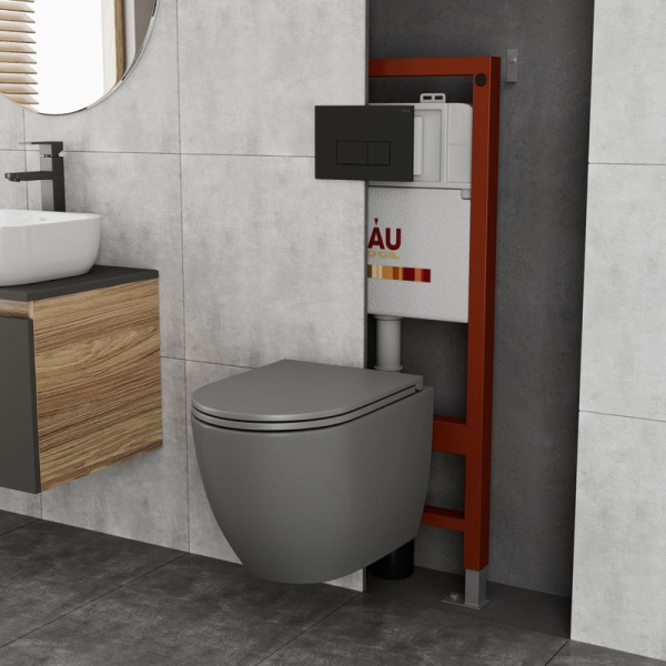 Комплект BAU 6 в 1: инсталляция BAU PRO, унитаз подвесной безободковый торнадо обратного потока Bau Dream 52х36 Hurricane-2, сиденье дюропласт микролифт, кнопка смыва BAU Hotel, черный матовый