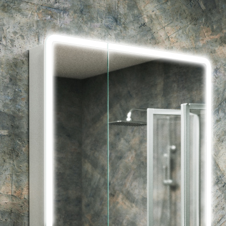 Зеркало-шкаф Bau Stil 70х80, LED подсветка, сенсор, плавное закрывание, оборачиваемый