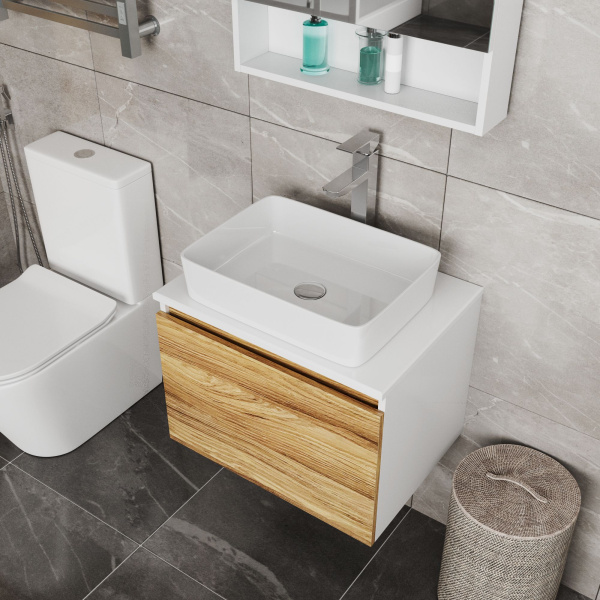 Комплект для ванной, 3 предмета (Тумба Bau Dream Blackwood 60, раковина BAU Hotel 48х37, смеситель для раковины высокий Hotel Still, нержавеющая сталь)