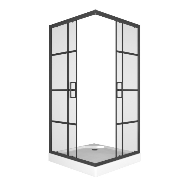 Душевой уголок квадратный BAU Stil square 90х90х195, с поддоном 12,5 см, закаленное стекло толщиной 5 мм, черные профили, с сифоном