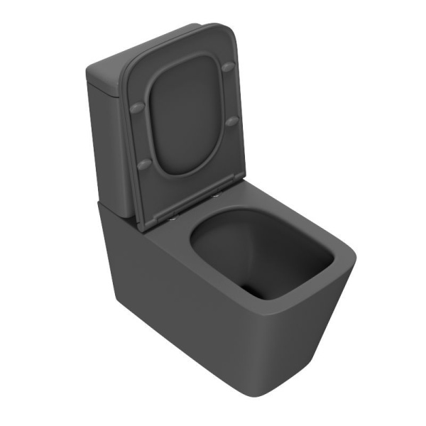 Унитаз напольный безободковый торнадо обратного потока Bau Stil Hurricane-2, усиленное бысросъемное сиденье дюропласт микролифт, темно-серый матовый