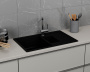 Мойка для кухни оборачиваемая полуторная чаша с крылом BAU Stil Black coal 77х50, выпуск с сифоном в комплекте, черный уголь
