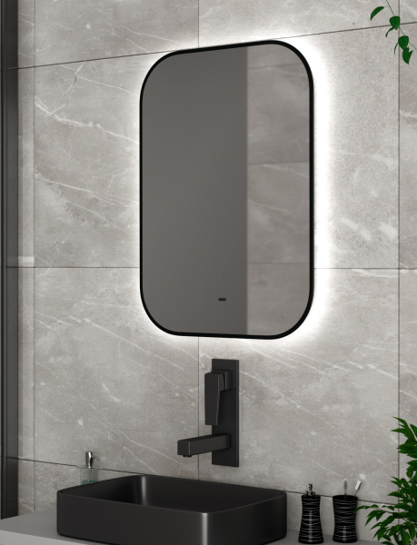 Зеркало Bau Black Rand 50х70, с LED фоновой подсветкой, бесконтактным сенсором, черной окантовкой