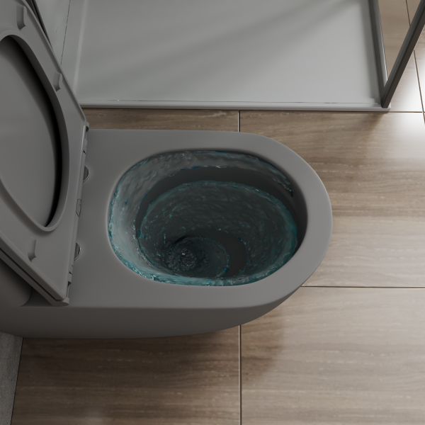 Унитаз напольный безободковый торнадо обратного потока Bau Dream Hurricane-2, усиленное бысросъемное сиденье дюропласт микролифт, темно-серый матовый