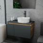 Комплект для ванной, 3 предмета (Тумба подвесная Bau Blackwood 80 графит + Раковина BAU D40, с отв. под см-ль, Смеситель Hotel Black, черный)