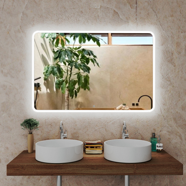 Зеркало для ванной с подсветкой Bau Stil 120х70, LED сенсор на касание с регулировкой яркости, пластиковый защитный корпус
