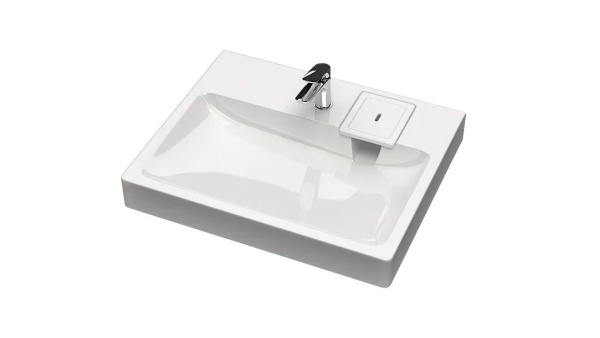 Раковина над стиральной машиной BAU Hotel 60х55, литьевой мрамор в комплекте с кронштейнами и сифоном , белый глянец