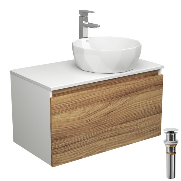 Комплект для ванной, 4 предмета (тумба Bau Dream 80 + раковина на столешницу BAU D40, белая + смеситель Hotel Still, выпуск клик-клак, белый)