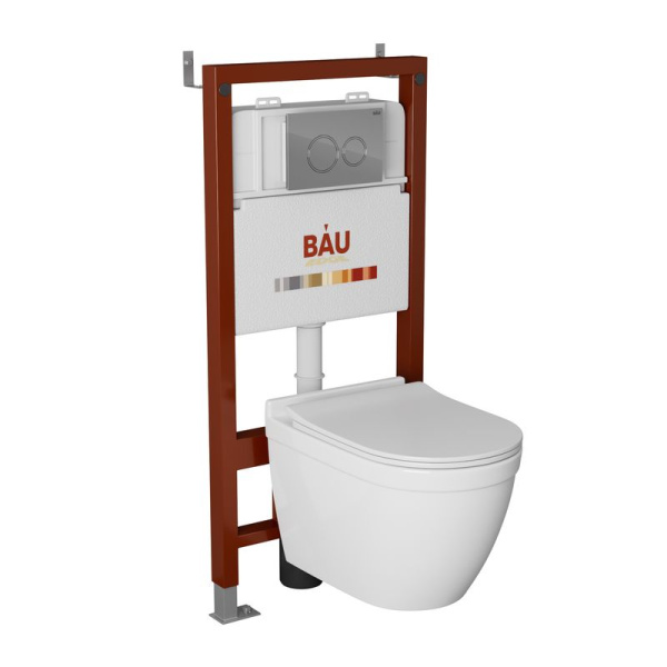 Комплект BAU 6 в 1: инсталляция BAU PRO, унитаз подвесной безободковый Bau Mif PRO, сиденье быстросъемное микролифт, клавиша BAU Dream, хром