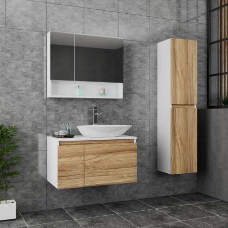 Комплект для ванной, 3 предмета (Тумба Bau Dream Blackwood 80, раковина BAU Triangle 59х39, смеситель для раковины высокий Hotel Still, нержавеющая сталь)