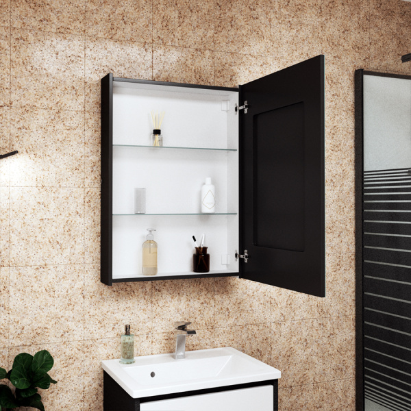 Зеркальный шкаф Bau Elite 60х80 Black Edition Soft touch, LED, сенсор, черный оборачиваемый