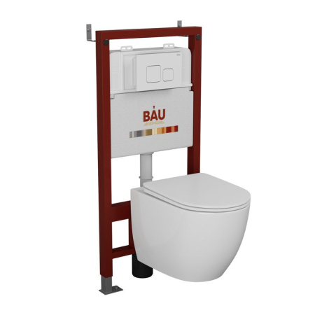 Комплект BAU 6 в 1: инсталляция BAU PRO, унитаз подвесной безободковый Bau Dream 49,5х36, сиденье дюропласт микролифт, клавиша BAU Soul, белая