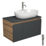 Комплект для ванной, 4 предмета (Тумба подвесная Bau Blackwood 80 графит + Раковина BAU 60х42, с отв. под см-ль, Смеситель Dream, нерж. сталь, выпуск)