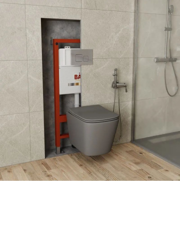 Унитаз подвесной безободковый Bau Stil Dark Matt Grey 51, сиденье дюропласт микролифт, темно-серый матовый