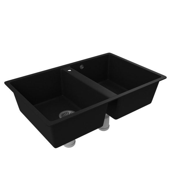 Мойка для кухни двойная чаша BAU Stil Black coal 77х50, выпуск с сифоном в комплекте, черный уголь
