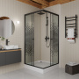 Душевой уголок BAU Stil квадратный с поддоном 90x90х195, прозрачное закаленное стекло с черным рисунком 5 мм, черный матовый профиль