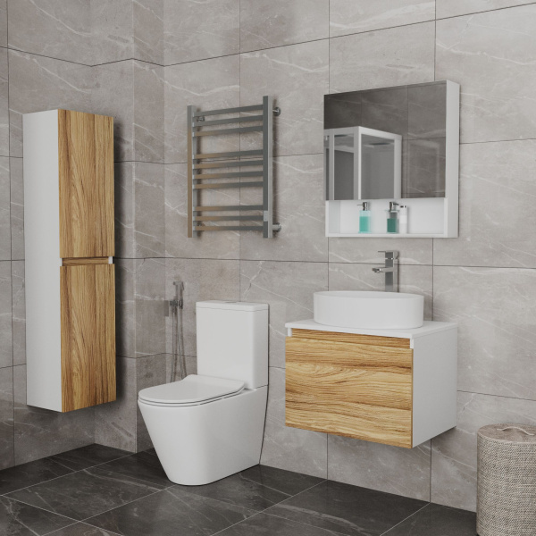 Комплект для ванной, 3 предмета (Тумба Bau Dream Blackwood 60, раковина BAU Nimb 50х36, смеситель для раковины высокий Hotel Still, нержавеющая сталь)