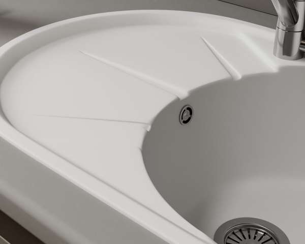 Мойка для кухни оборачиваемая овальная BAU Nimb White snow 75х48, выпуск с сифоном в комплекте, белый снег