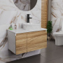 Комплект для ванной, 3 предмета (Тумба подвесная Bau Blackwood 80 + Раковина BAU D40, с отв. под см-ль, Смеситель Hotel Black, черный)