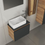 Комплект для ванной, 4 предмета (тумба Bau 50, графит + раковина BAU Hotel mini 38х24 + смеситель Hotel Still, выпуск клик-клак, хром)