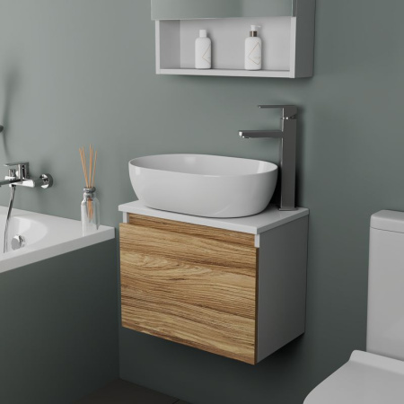 Комплект для ванной, 3 предмета (Тумба подвесная Bau Blackwood 50 + Раковина BAU 48х34, Смеситель высокий Hotel Still, нерж. сталь)