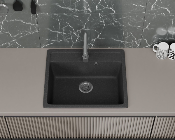 Мойка для кухни BAU Stil Black stone 56х50, выпуск с сифоном в комплекте, черный камень