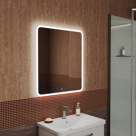 Зеркало Bau Stil 70х80, сенсорная LED подсветка, пластиковый защитный корпус